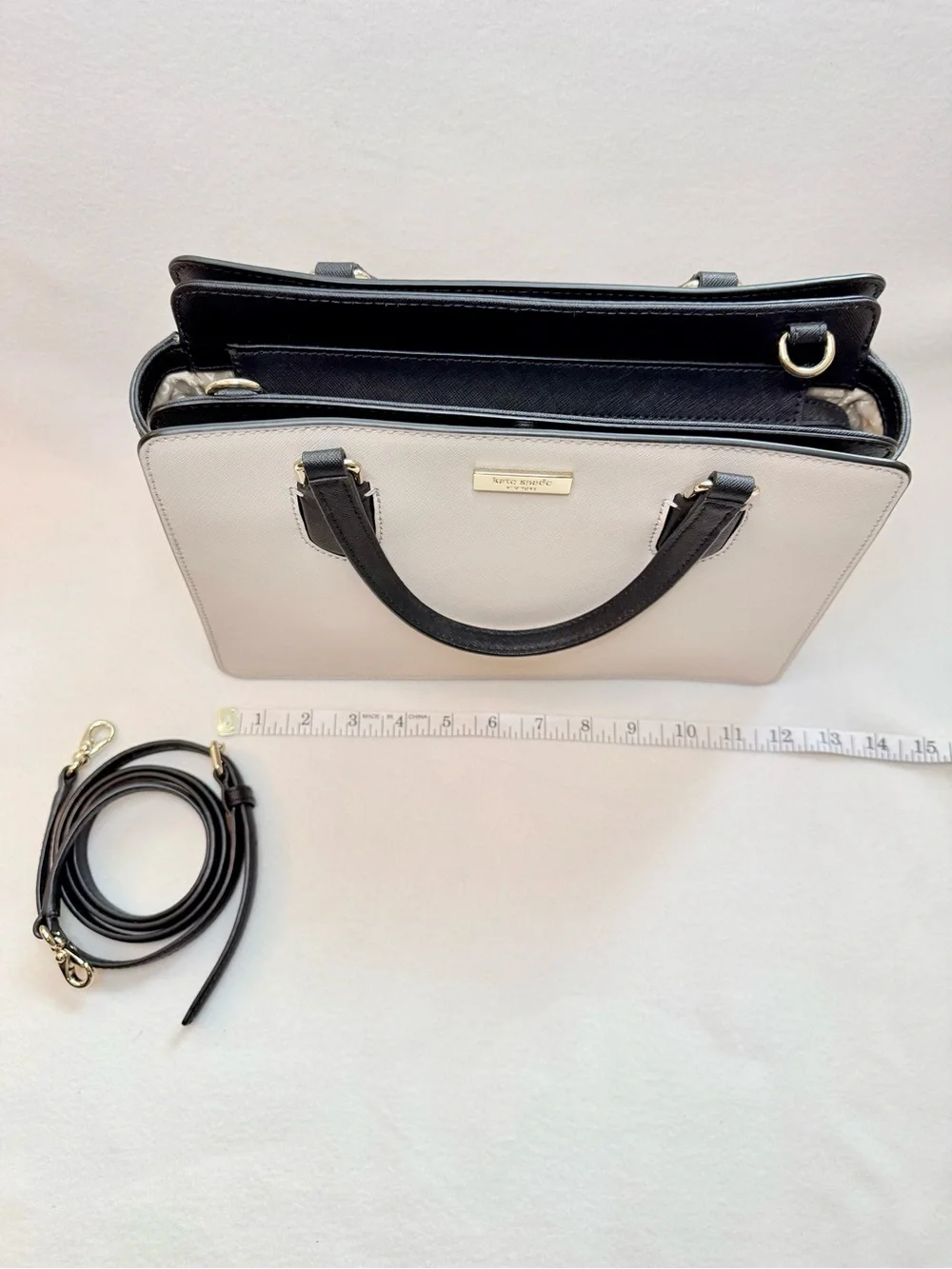 Kate Spade Black and Cream Two-Tone Structured Satchel